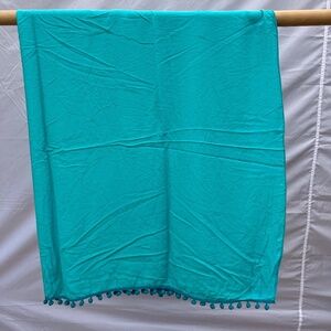 Sarong/Coverup/Canga - Aquamarine w/Dark Aquamarine Poms